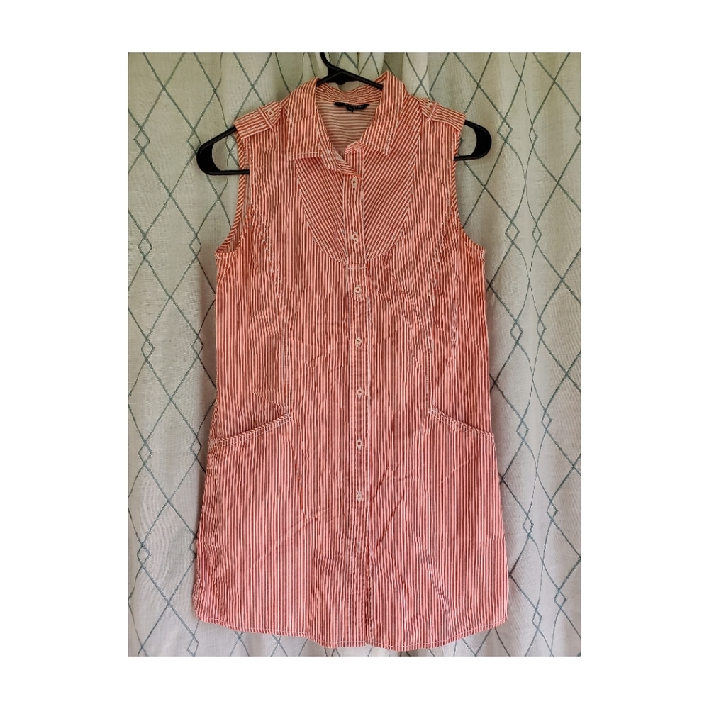 Red & White Pinstripe Front Button Tank